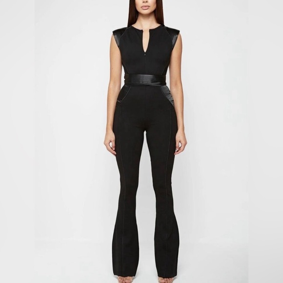 Manière De Voir, Satin Contour Flared Jumpsuit - Black Size 12 - Picture 1 of 12
